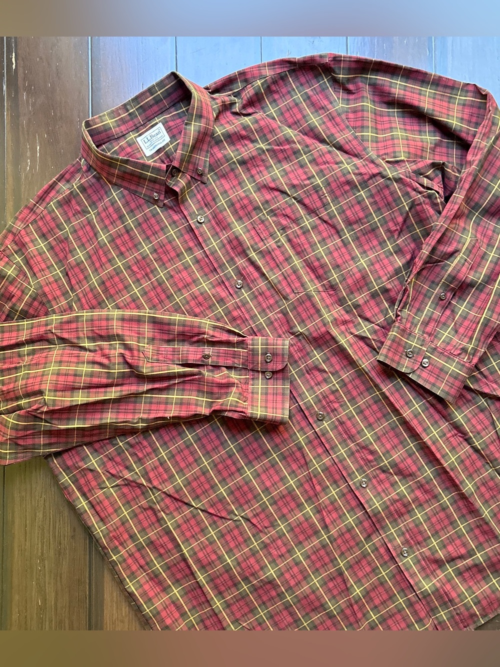 L.L. Bean Red and Yellow Plaid Button-Down Shirt L Blokecore Grandpa